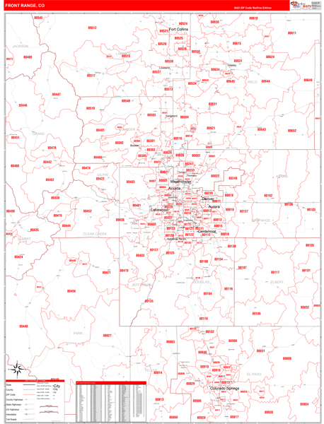 Front Range Metro Area Digital Map Red Line Style